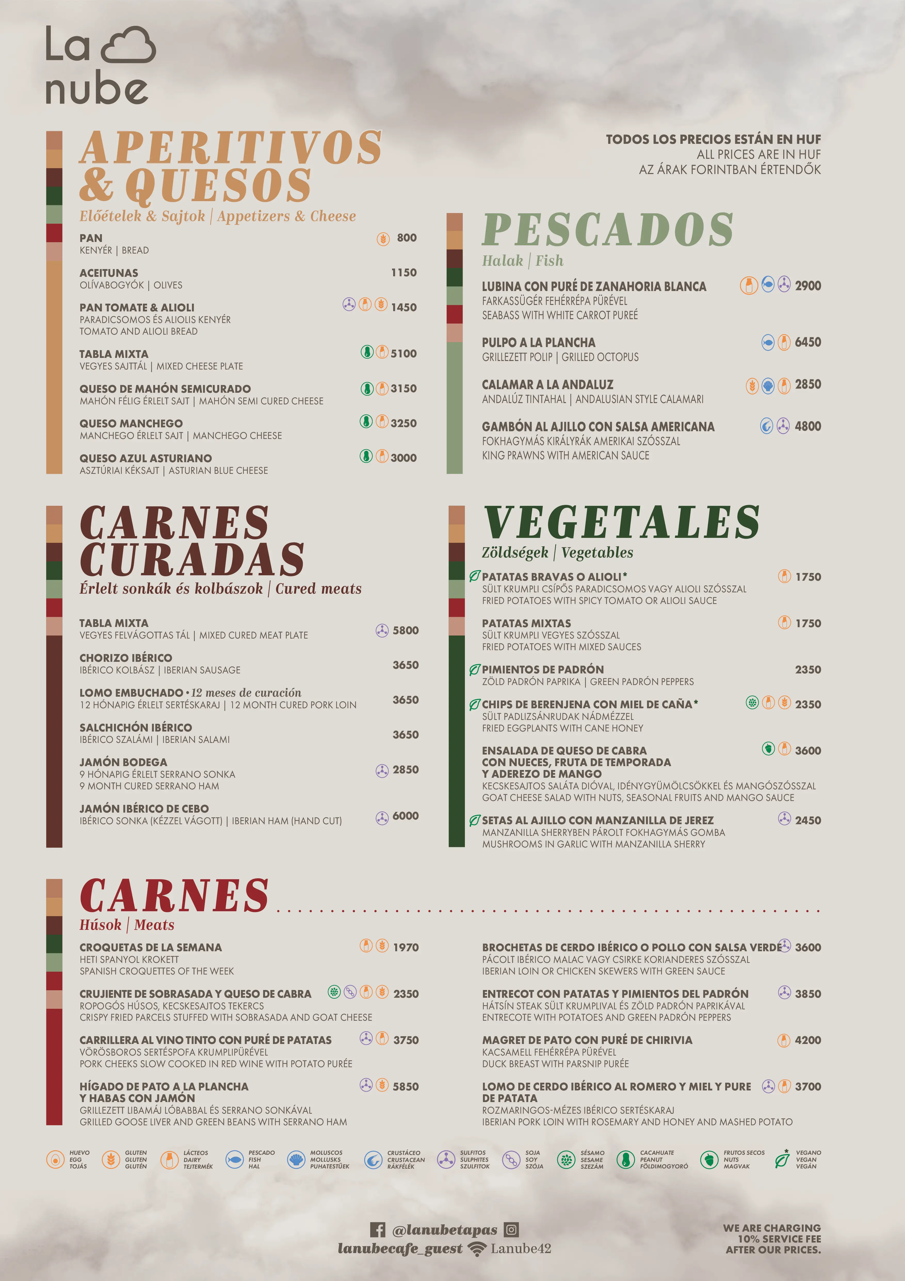 La Nube étterem itallapja