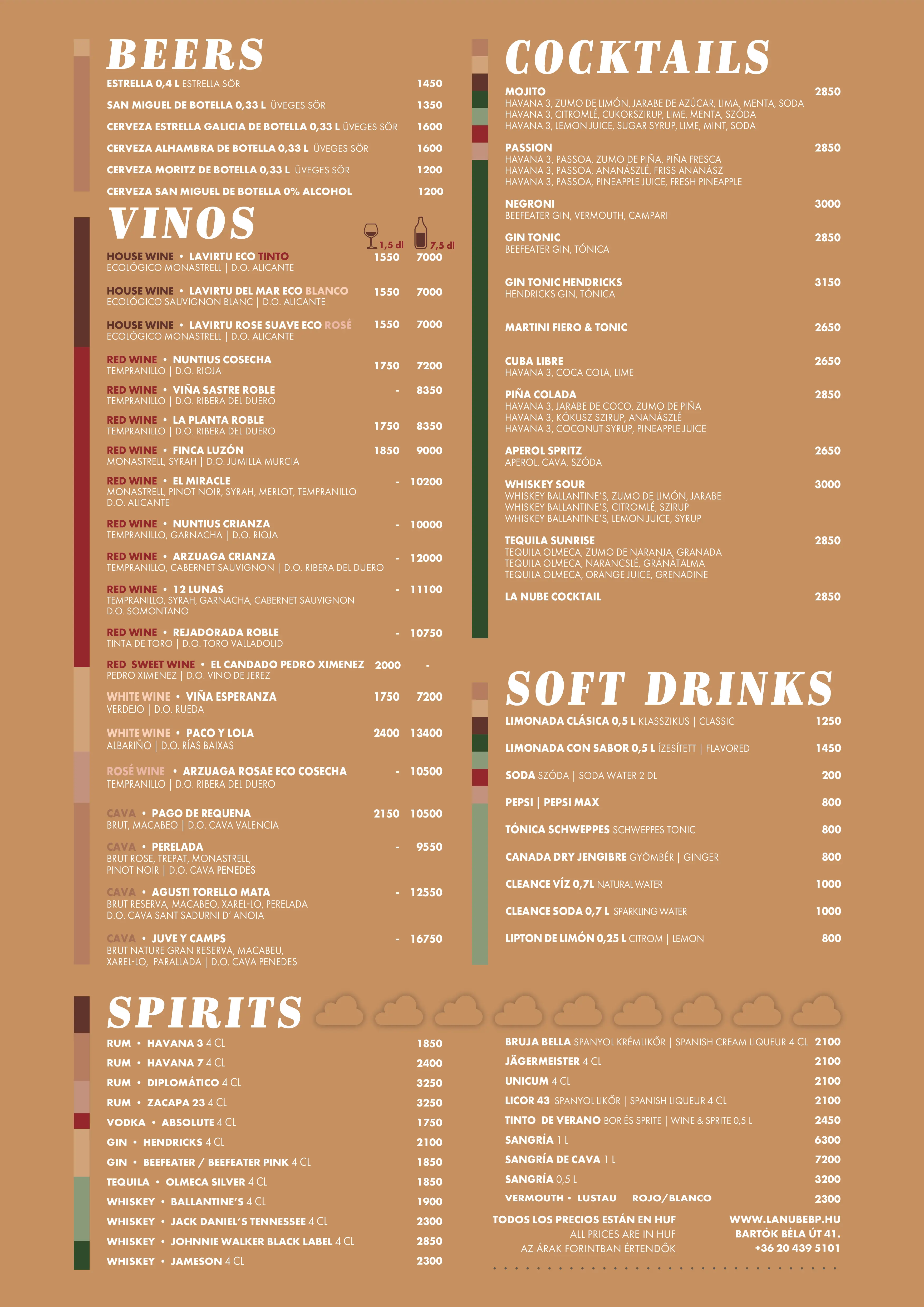 La Nube étterem Étlapja